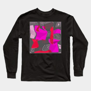 Mazipoodles Psychedelic Egyptian Collage Fuchsia Red Gray Long Sleeve T-Shirt